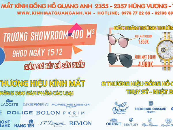 Chương trình bốc thăm trúng thưởng thật hấp dẫn tại Showroom kính mất đồng hồ Quang Anh 2355-2355-2357 Hùng Vương – P. Nông Trang